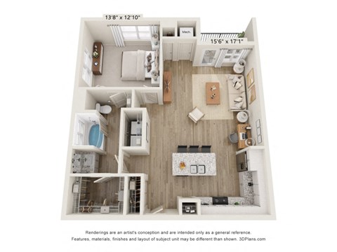 Floor plan for 1 bed, 1 bath, 900 sqft